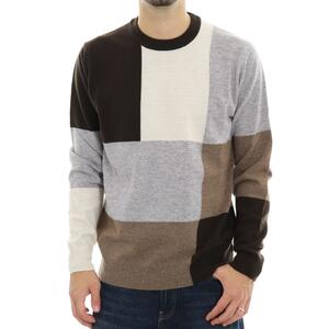 MAGLIA COLOR BLOCK MARRONE